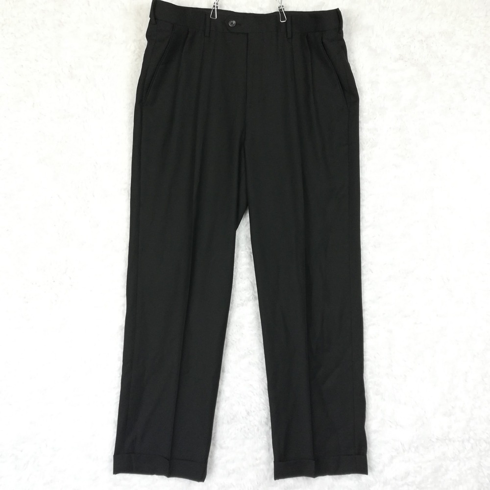 Croft & Barrow Mens Dress Pants Black Front Pleated Cuffed Hem Classic Fit 36x30